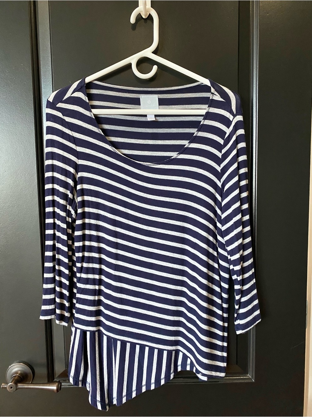 Sunday Navy and Gray Striped Scoop-Neck 3/4-Sleeve Top